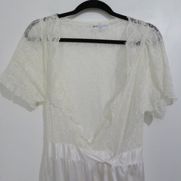 Cinema Etoile Womens Sz M Off White Long Line Nylon Wrap Dress Vintage Nightgown - Picture 3 of 9